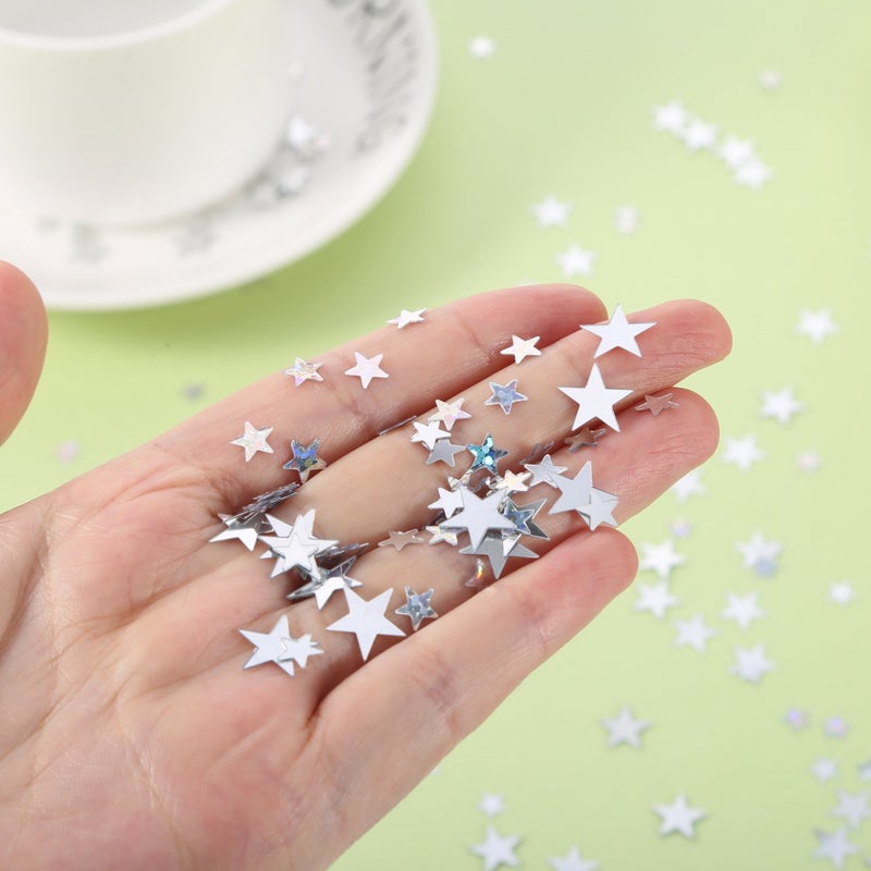 TecUnite Silver Metallic Star Confetti for Tables Silver and Glitter Star Table Confetti for Wedding Birthday Party Decoration, 60 Grams/ 2.1 Ounce - Image 4